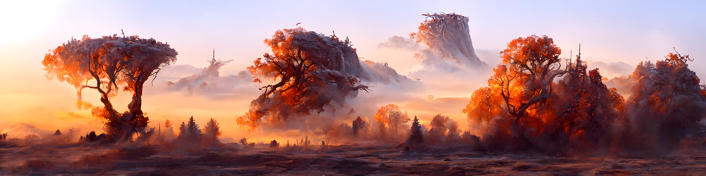 Artistic conception of beautiful landscape painting of nature, background illustration, tender and dreamy design.