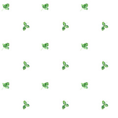 Seamless simple watercolor pattern with green strawberry leaves. Hand-drawn watercolor illustration.