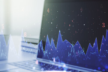 Multi exposure of abstract graphic data spreadsheet sketch on modern computer background, analytics and analysis concept