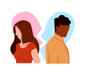 Fototapeta na wymiar Black Man and Woman in a Quarrel. Relationship troubles. Conflicts between husband and wife. Depression and anxiety. Divorce. Vector cartoon characters illustration.