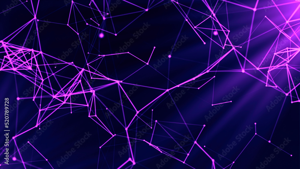 Poster geometric lines in connections with points. motion. polygonal plexus of lines on computer background