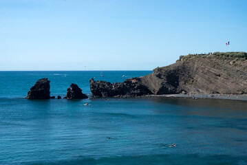 Le cap D'Agde - France - 27 July 2022 - View of rocks and cliff in the water