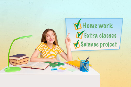 Photo cartoon comics sketch picture of small kid child sitting desktop pointing achieved aims isolated drawing background