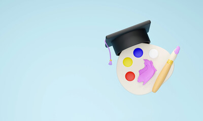 Back to school education background. degree cap. Artist. 3D render