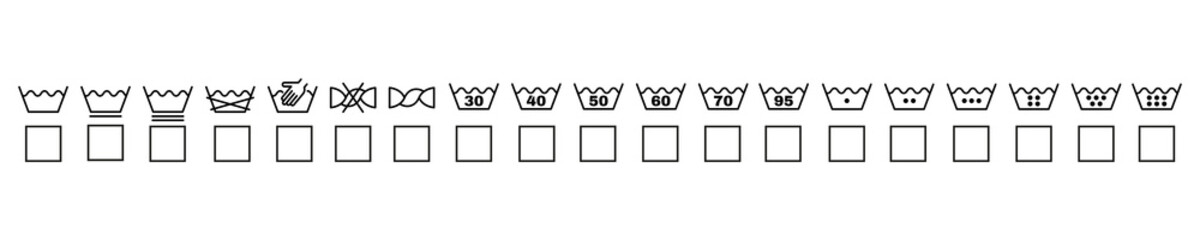 Laundry icons set for cloth design. Cleaning machine. Clothes care icons. Vector illustration. stock image.