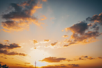 Evening sky at sunset in the countryside