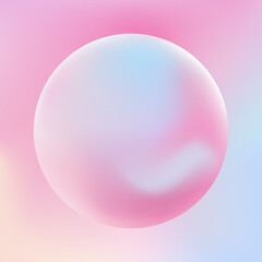 Abstract liquid liquid circles hologram on a colored background. 3D sphere in light pink color. Vector illustration