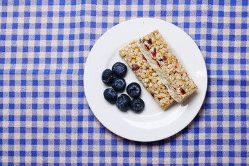 blue berry oat protein bars on table 