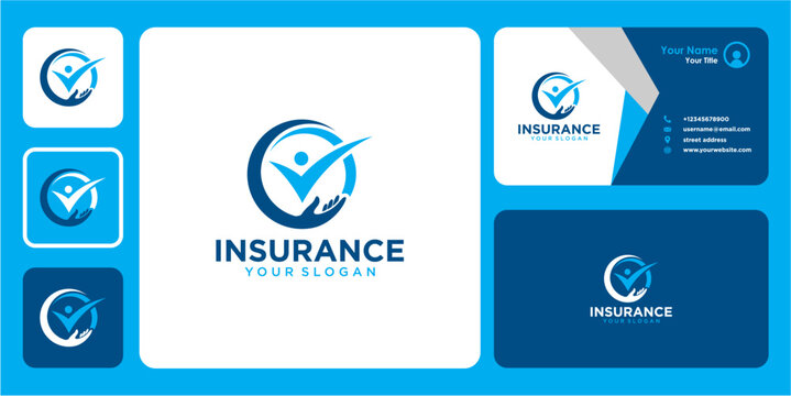 insurance logo design by hand or people and business card