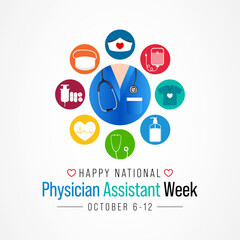 National Physician assistant week is observed every year from October 6 to 12, The role of the PA is to practice medicine under the direction and supervision of a licensed physician. Vector art