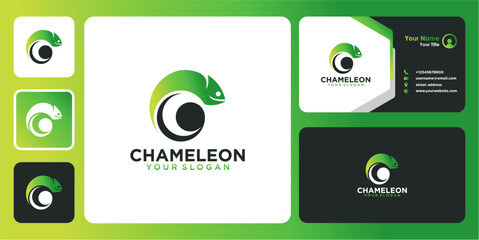 chameleon logo design with green and business card © raini syaikhlendra