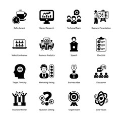 Business And Managment Glyph Icons - Solid, Vectors