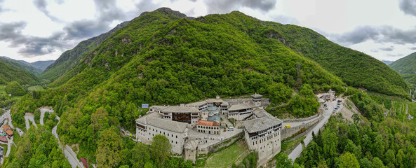 Drone view of St John the Baptist Bigorski monastery in Macedonia