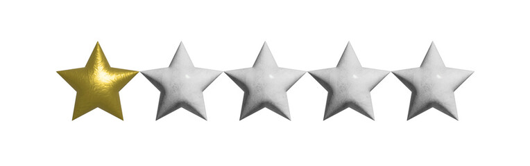 Obraz premium 5 stars gold 1 star white rating concept in online shopping. Realistic 3d design of the object.