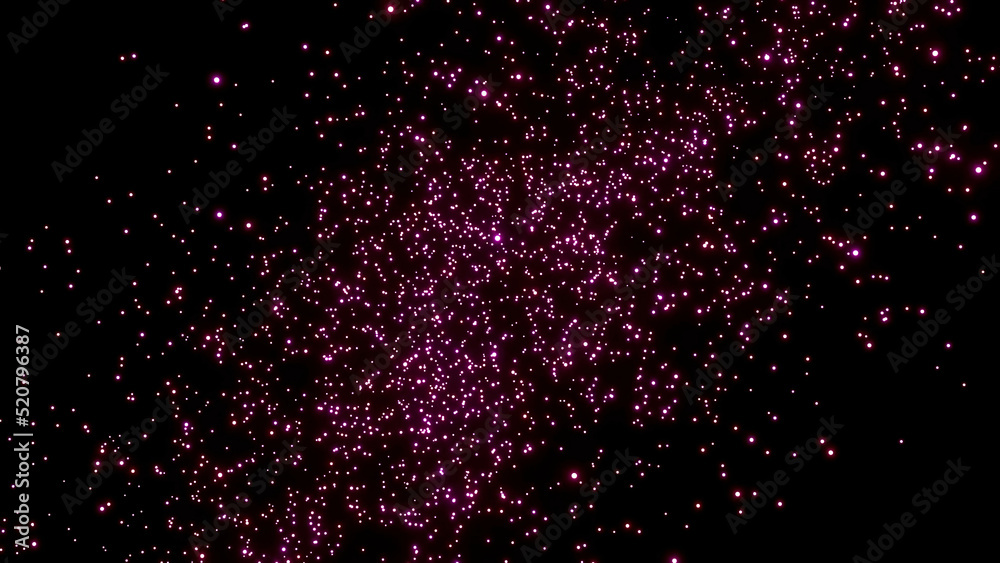 Wall mural black background.design.bright red and pink glitter in computer graphics moves in small particles in