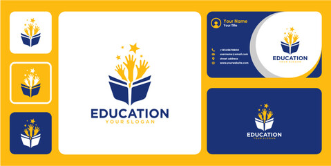 education logo design with book or hand and business card