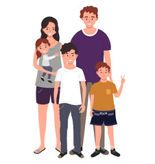 Fototapeta premium Happy family. Father, mother, two sons and daughter. Vector illustration 