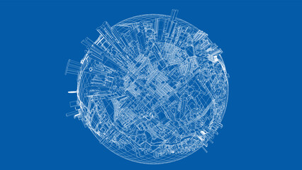 3d city sphere. Vector rendering of 3d