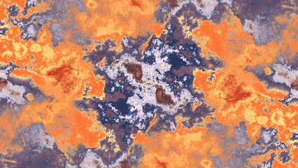 Colorful orange fire unicorn girly grunge on paper texture. Art paint blots background. Fantasy fire light black orange watercolor bokeh paper texture. Beautiful grunge with dots. Space for text.