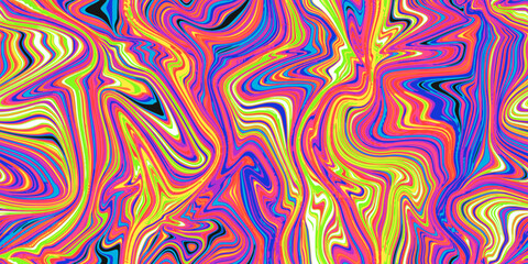 Purple and yellow psychedelic seamless marble pattern with hallucination swirls. Vector liquid acrylic texture. Flow art. Trippy 70s textile background. Simple artistic effect. Groovy design