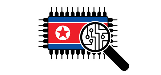 Hybrid war and warfare, DDoS attack. Cyber war, America and North Korea conflict. Hackers and cyber crime, Hackers and cyber criminals phishing steal personal information. Koreans and usa or vs flag.