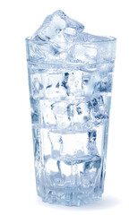Glass of cold water with ice on a white background. Isolated