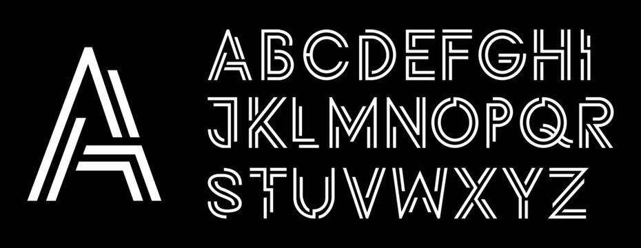 Double line creative minimal monogram font. Tech fonts for banner, digital and movie logo design. vector illustration