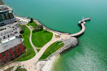 Aerial scene of Burlington Pier in Ontario, Canada on a fine day