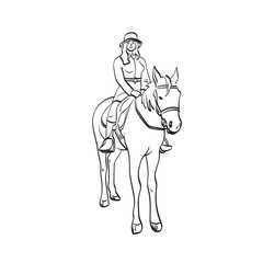 Fototapeta na wymiar woman riding on horseback illustration vector hand drawn isolated on white background line art.