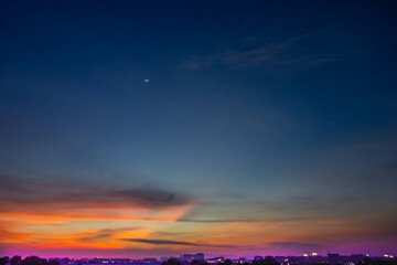 Sunset on the big city skycraper landscape