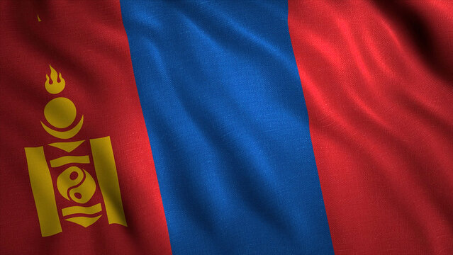 Mongolia flag waving in the wind. Motion. National theme, 3D colorful flag in wavy motion.