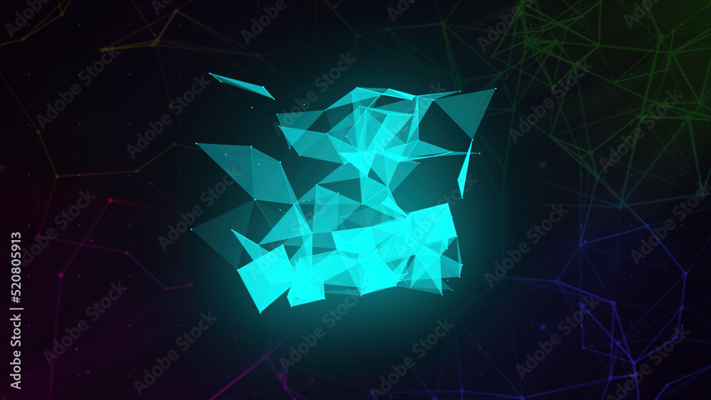 Poster linear plexuses with geometric shapes. motion. geometric shape with lines and angles in futuristic w
