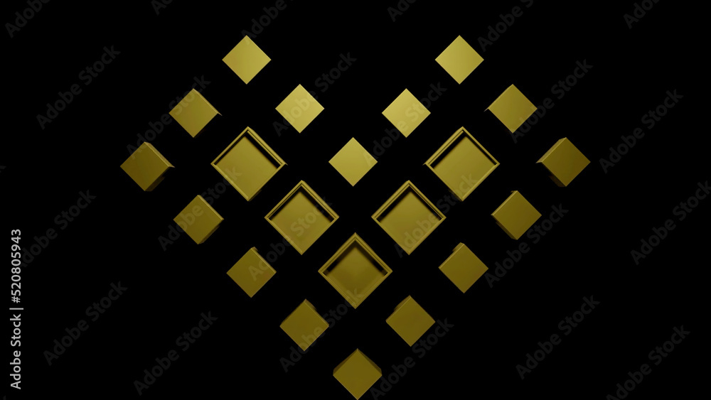Poster heart of retro squares. design. retro game with moving squares creating heart. heart shape of moving