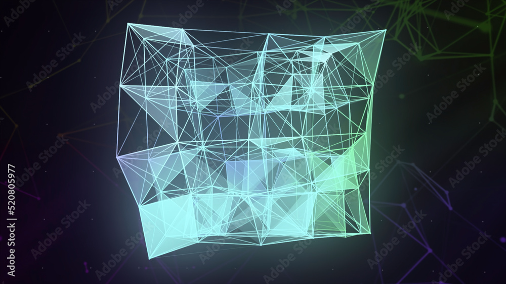 Poster linear plexuses with geometric shapes. motion. geometric shape with lines and angles in futuristic w
