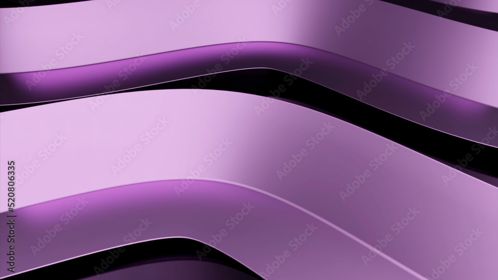 Poster Rotating 3d lines with bends. Design. 3D metal lines with bends are moving. Background of curved wavy lines with metallic 3d effect