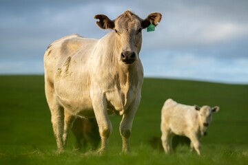 dairy cows grazing in an agricultural field. sustainable agriculture practiced with regenerative and organic food production methods