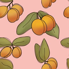 Seamless pattern with apricots apricot orange