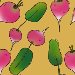 Seamless pattern with horseraddish raddish pink