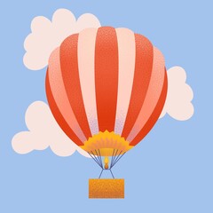  handdrawn hot air balloon in clouds in the sky separated