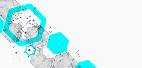 Modern science or technology abstract background using hexagonal shapes. Wireframe spot surface illustration. Vector.