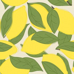 Seamless pattern with lemons leaves texture, handdrawn 