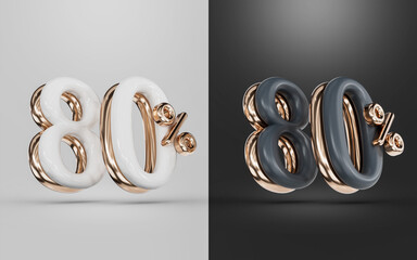 shopping offer 80 percent discount white and black two different color 3d render concept 