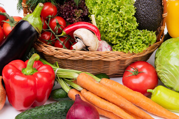 variety of fresh and ripe colorful vegetables. selective focus