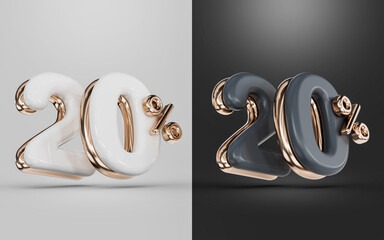 shopping offer 20 percent discount white and black two different color 3d render concept 