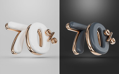 shopping offer 70 percent discount white and black two different color 3d render concept 