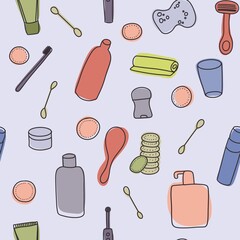 Seamless pattern with bathware handdrawn style colorful