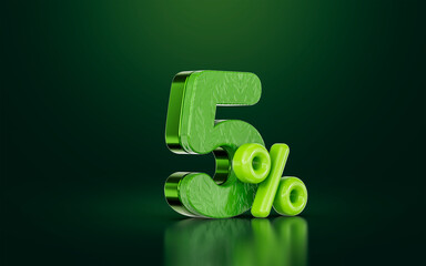 mega sell offer 5 percent discount green color with black 3d render concept for big shopping