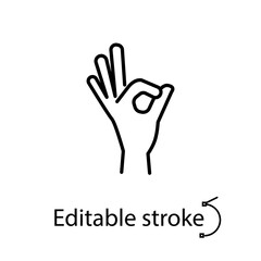 Hand in ok pose line icon. Good vibes. estaurant and cafe cook emblem. Pop art style. Isolated vector stock illustration