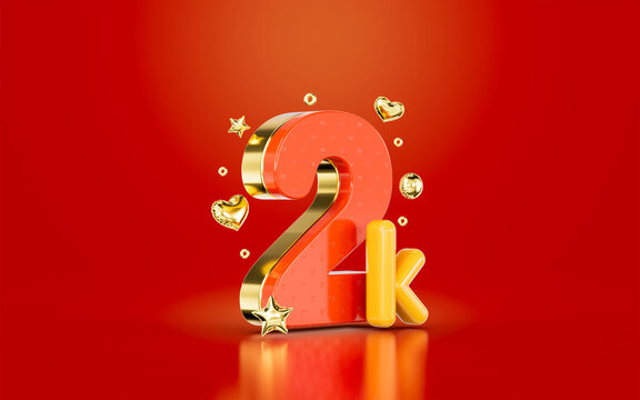 red golden number 2k two thousand social media followers Subscribers celebration 3d render