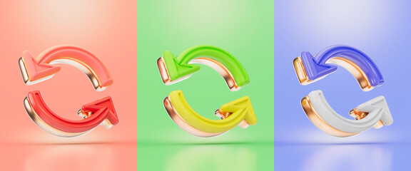 Obraz premium refresh arrow sign red green and purple color 3d render concept for web page reload system